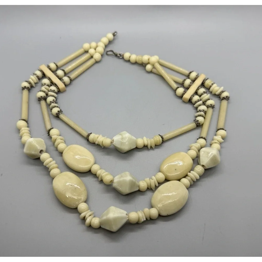 Vintage Multi Strand Glass and Stone Bead Statement 17